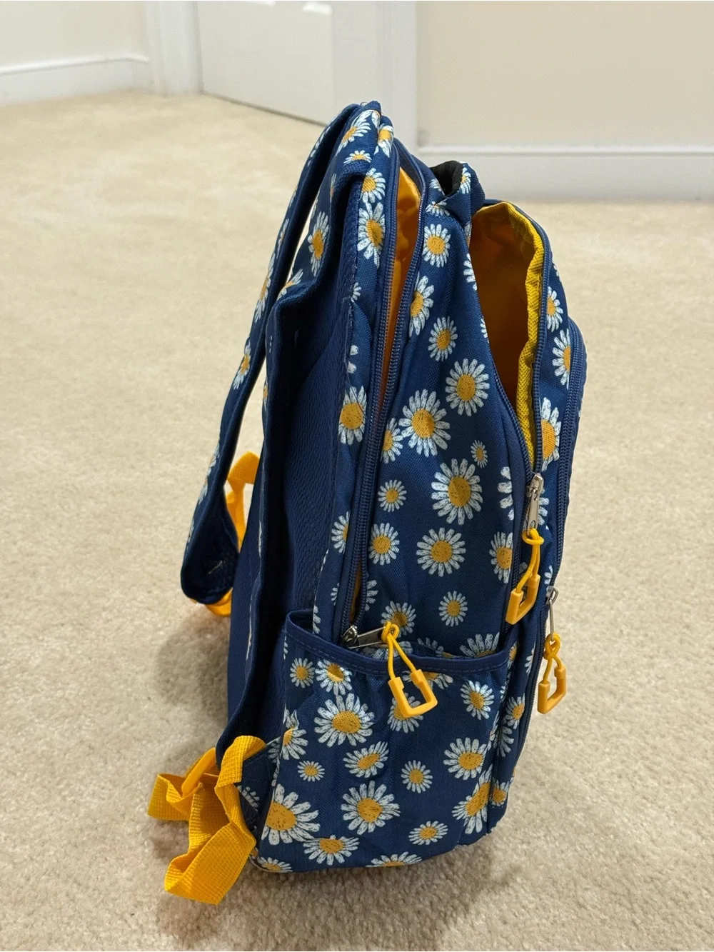 Kids Daisy Print Navy Backpack and Lunch Set with Yellow Accents